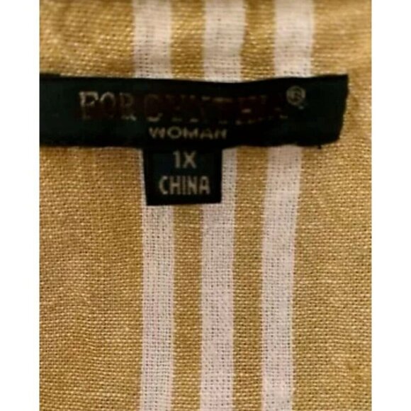 For Cynthia +1X Camel Vertical Striped Scoop Neck Linen Blend Sleeveless Blouse - Picture 6 of 6